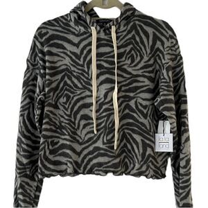 LA LA LAND CREATIVE CO Nordstrom Gray Zebra Print Hoodie Cropped Size Small NEW